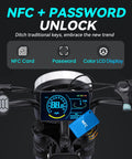 Adult Fat Tire Electric Bike With Fast Speed, NFC Password Unlock And Big Color LCD Screen For Street Riding And Off Road Adventure All Day: handlebar display and controls