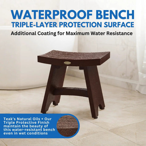 18 Inch Waterproof Teak Wood Shower Bench Stool Seat For Inside Shower Safe And Sturdy Seating With No Slip Flared Legs