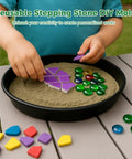 Child using 10 Round Stepping Stone Molds Set With 5 Sizes From Eight Point One To Ten Point Eight Inches Reusable Plastic Concrete Molds