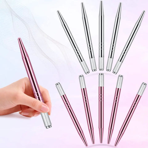 10 Pcs Manual Microblading Pens Aluminum Eyebrow Tools Set For Salon Use Pro Grade Lightweight Handheld Microblade Pens In Silver And Pink Durable Grip For Precise Shaping And Fine Detailing, silver and pink