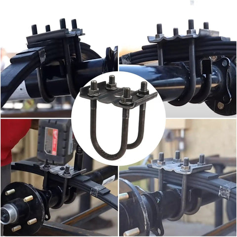 Trailer U Bolt Kit For 2-3/8 Inch Round Axle 3500 Lb Capacity 1/2 Inch Diameter 2 Inch Thread Pitch 5-1/2 Inch U Bolts