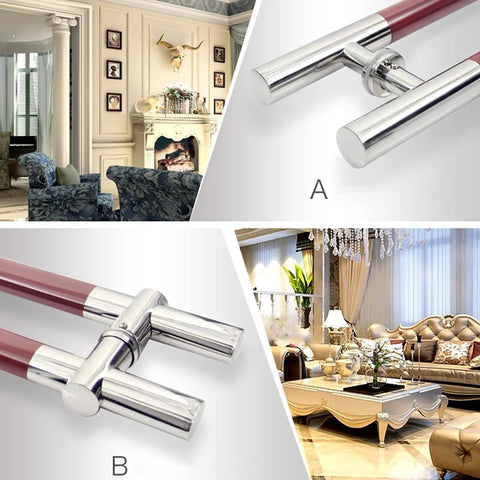 Top Shelf Stainless Steel Wood Grain Barn Door Handle Featuring An Adjustable Flat Tube Design With Rock Solid Push Pull Mechanics For No Sweat Installations And Quick Room Revamps