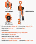 1 Ton Lever Chain Hoist With 10 Ft Lift G80 Chain Dual Pawl Mechanical Brake 360 Degree Hooks