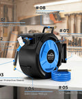 Retractable 3/8 Inch By 100 Foot Hybrid Air Hose Reel With 6.5 Foot Lead-In, Auto Lock And Release System, 180 Degree Swivel Bracket