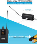 Dual UHF Wireless Microphone System Kit With Headset Or Lavalier Mics, Beltpack Transmitter And Receiver, power options display