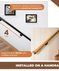 Heavy Duty Metal Handrail Brackets Set of 8 Cast Iron Stair Railing Brackets for Indoor and Outdoor Use Black Powder Coat Banister Supports With Angle Adjustable Mounting Hardware Included installed on a handrail
