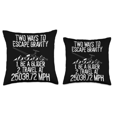 Two glider-themed throw pillows with text design, part of the Glider Pilot Throw Pillow For Sailplane Enthusiasts collection.