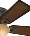 Close-up of Conroy Onyx Bengal 42 Inch Low Profile Ceiling Fan With LED Light Kit and Pull Chain, wooden blades, marble glass light