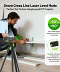All In One 3 In 1 Laser Measuring Tool With 165 Ft Laser Measure, 33 Ft Green Cross Line Laser Level, 6.5 Ft Digital Tape Measure, Rechargeable Battery, Voice Broadcast, Multi Mode, Rugged Construction For Construction And Home Use used for wall leveling