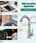 Slick Single Handle Gooseneck Bar Sink Faucet Finished In Brushed Nickel And Built From Commercial Grade SUS304 Stainless Steel For No Sweat Mounting And Rock Solid Rust Resistance in kitchen and RV.