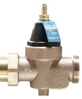 Watts LFN45B 1-inch lead-free water pressure reducing valve with NPT union inlet and NPT female outlet, blue label.