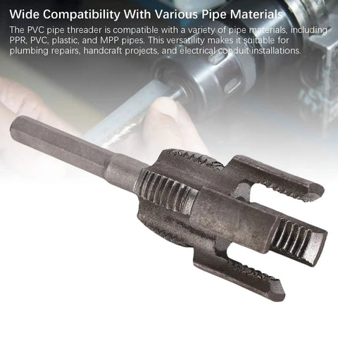 HaloVerde 1/2 Inch Pipe Threader Tool For Cleaning Clogged Threads, Alloy Steel Thread Cutting Die close-up showing compatibility with various pipe materials.