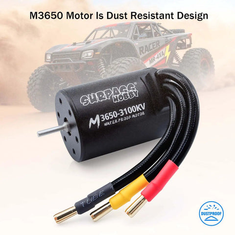 M3650 3100KV Brushless RC Motor With 3.175mm Shaft Waterproof and beefy high speed aluminum CNC heat sink for RC cars