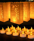 Lit Butterfly Luminary Bags And Flameless LED Tealights Set Of 50 Each White Outdoor Lanterns For Christmas Thanksgiving Decorations