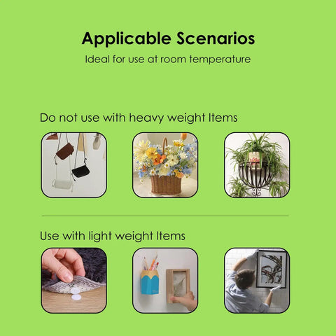 Image showing usage scenarios for 1000 Pieces 500 Pairs White Nylon Hook And Loop Self Adhesive Round Dots 0.59 Inch with various items.