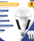 4 Pack Solar Rechargeable LED Light Bulbs 12W 6500K Portable Emergency Lighting For Home Power Outages And Outdoor Camping Battery Backup