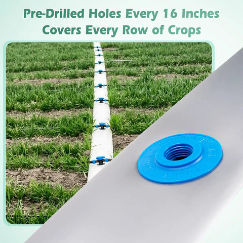 65 Foot Pre Drilled Drip Irrigation Tubing With Sixteen Inch Spaced Holes And Connectors Two And A Half Inch Diameter in garden