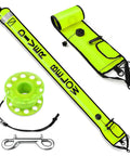 DSMB And Reel Set 5ft High Visibility Surface Marker Buoy With 100ft Dive Reel, 316 SS Bolt Snap, Fluorescent Yellow Gear