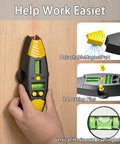 3-in-1 Magnetic Stud Finder with Laser, Wall Scanner with 2 Detachable Magnetic Positioning Modules & 4 Wooden Surface Locator Pins, Stud Finder Leveler Tool for Home Renovation Inspection in use on a wooden wall.