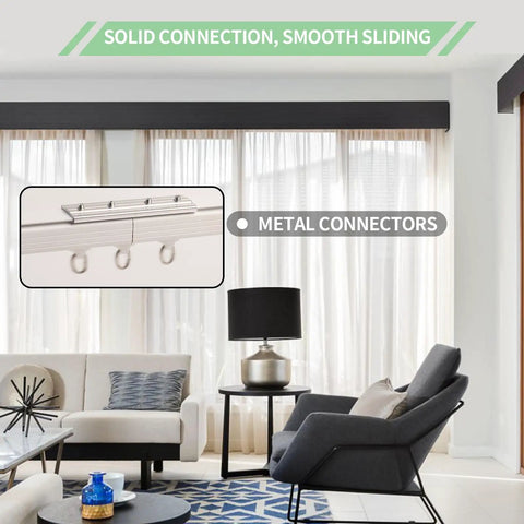 Heavy Duty Aluminum Curtain Track System With Adjustable Ceiling Or Wall Mount 3 Feet To 6 Feet Roller Hooks For Grommet And Pleated Drapes White Finish Built To Last with metal connectors