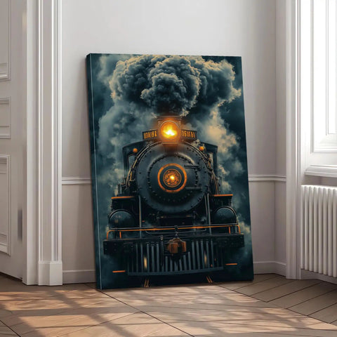 Vintage Steam Train Canvas Wall Art for Living Room Decor Retro Industrial Style Locomotive Artwork in High Definition Print