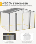 Diagram of 10 By 8 Ft Outdoor Storage Shed With Lockable Doors And Ventilation, Spacious Metal Tool Shed highlighting structure strength.