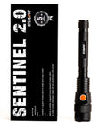 Sentinel 2000 Lumen Rechargeable Flashlight, 10.5-Inch Handheld LED, USB Cord, Magnetic Gift Box, shown with packaging.