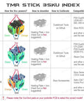 TMR Stick 3SKU Index showing Vcc connections for TMR-DS4, TMR-DS5, and TMR-X1914 with compatible controllers listed.