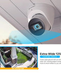 4K Analog Turret Outdoor Security Cam 8MP At 15fps With Coax BNC CCTV 65ft Night Vision 125 Degree Field Of View Built In Mic Weatherproof IP67 White DVR Not Included mounted on ceiling showing 125° viewing angle.