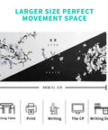 Extended Black And White Sakura Cherry Blossom Desk Pad For Gaming Office Or Home Setup, 31.5 By 11.8 Inches Non Slip Rubber Base