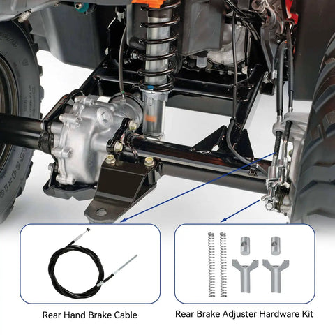 Rear Hand Brake Cable Kit for ATV Fits TRX350 Rancher 350 400 420 Foreman 400 500 shown with adjuster hardware on ATV
