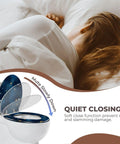 Round Resin Toilet Seat for Bathroom, featuring soft close mechanism to reduce noise and protect from slamming.