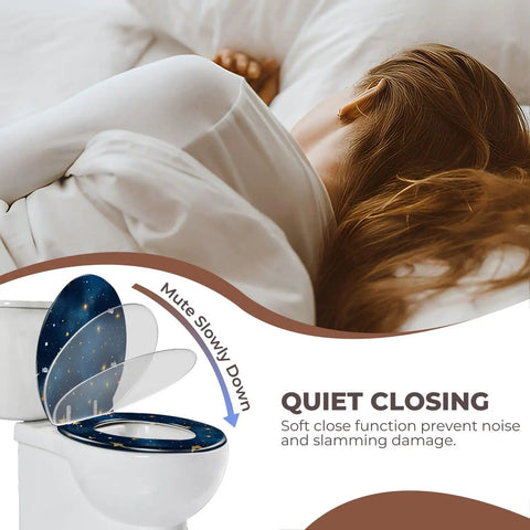 Round Resin Toilet Seat for Bathroom, featuring soft close mechanism to reduce noise and protect from slamming.