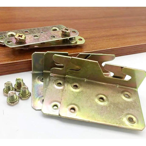 Rock Solid Heavy Duty Bed Rail Connectors For Wood Frames Non Mortise Headboard And Footboard Hardware Kit With Screws, galvanized steel brackets.