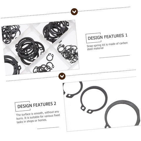 225 Piece Carbon Steel C Shape Retaining Ring Kit with snap rings in storage case, showing design features.
