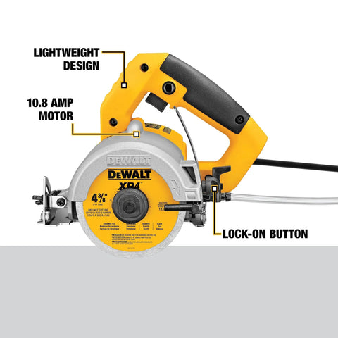 Wet Tile Saw For Masonry Projects With 4-3/8 Inch Diamond Blade, 10.8 Amp Motor, Lightweight 6.6 Lb Portable Design