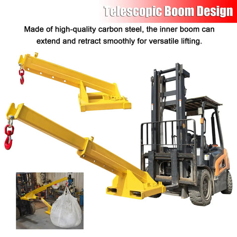 Professional Forklift Telescopic Boom Crane Attachment Hoisting 11000 Lbs Without Sweat includes heavy-duty lifting hook for versatile use.
