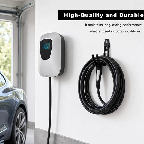 Heavy Duty Metal J Hook Ev Charger Holder With Non Slip Coating Wall Mount for organized EV charger cable indoors.