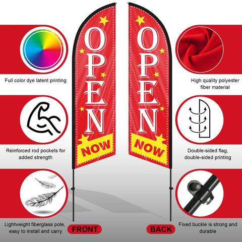 Now Open Feather Flag Pole Kit With Ground Stake Water Bag And Travel Bag Portable Outdoor Advertising Flag Banner For Business Promotion