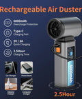 Cordless Air Duster With Stepless Speed Control And Brushless Motor Metal Shell Blower Delivers 120000 RPM, USB-C charging