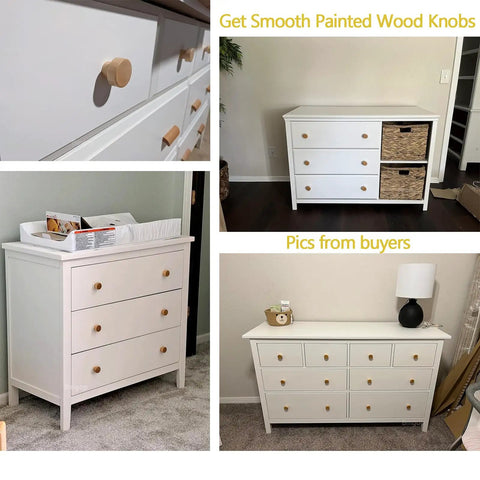 16 Pack Wood Cabinet Knobs Flat Top Round Natural Wood Drawer Pulls 35mm Diameter 25mm Height 22mm Base Easy Install on white dressers
