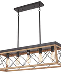 Farmhouse Chandelier With Five Lights For Kitchen Island Lighting Rustic White Wood Finish Dining Room Pendant Light