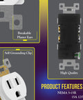 10 Pack Duplex Wall Outlet 15 Amp Electrical Receptacle White Durable Polycarbonate Thermoplastic Body With Impact Resistant Cover Great For Homes Apartments Condos And Commercial Settings In Offices Hotels And Restaurants. rear view with self grounding clip