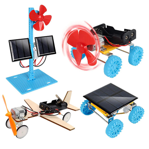 4 In 1 Solar Power And Electric Motor STEM Kit For Kids Beginners With Solar Car Solar Powered Fan Wind Car And Wooden Plane DIY