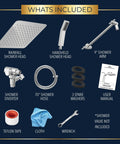 10 Inch Dual Square Rain Shower Head With Handheld Wand And 71 Inch Hose Set High Pressure Shower Head Combo contents diagram