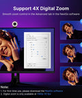 Crush Your Setup With This Top Tier 4K Webcam Featuring A Bright Ring Light Smart Autofocus And Clean 1080p 60 Frames Per Second Video Dual Noise Canceling Mics Privacy Shutter Plus Straight Plug And Play Flow For Zoom Twitch And Daily Grind showing digital zoom controls and features on a computer screen.