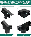 14 Piece 30 Degree Slanted Pergola Bracket Kit For 4x4 Wood Posts, DIY Roof Brackets For Gazebos, Pergolas, Gardens And Sheds, Screws Included Durable Steel Construction For Long Lasting Use, showing assembly instructions for two brackets.