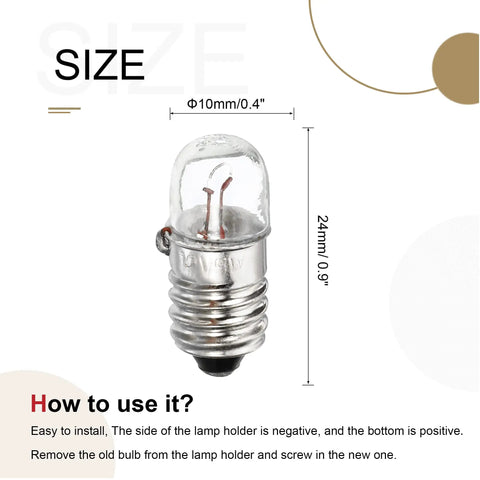 Works Like A Charm E10 Screw Base Miniature Bulbs 12V 5W Warm Yellow Light with classic glass dome design, 24mm size.