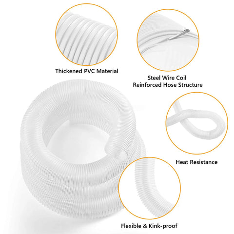 2.5 Inch By 10 Ft PVC Clear Dust Collection Hose Puncture Resistant Fume Hose With Four Stainless Steel Clamps coiled view