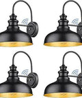 Farmhouse Dusk To Dawn Outdoor Barn Light With Sensor Hands Free Convenience Eleven Point Five Inch Dome Wall Sconce Exterior Lighting Fixture Black For Front Door Porch 4 Pack Weather Resistant, 4 Pack shown with black finish and copper interior